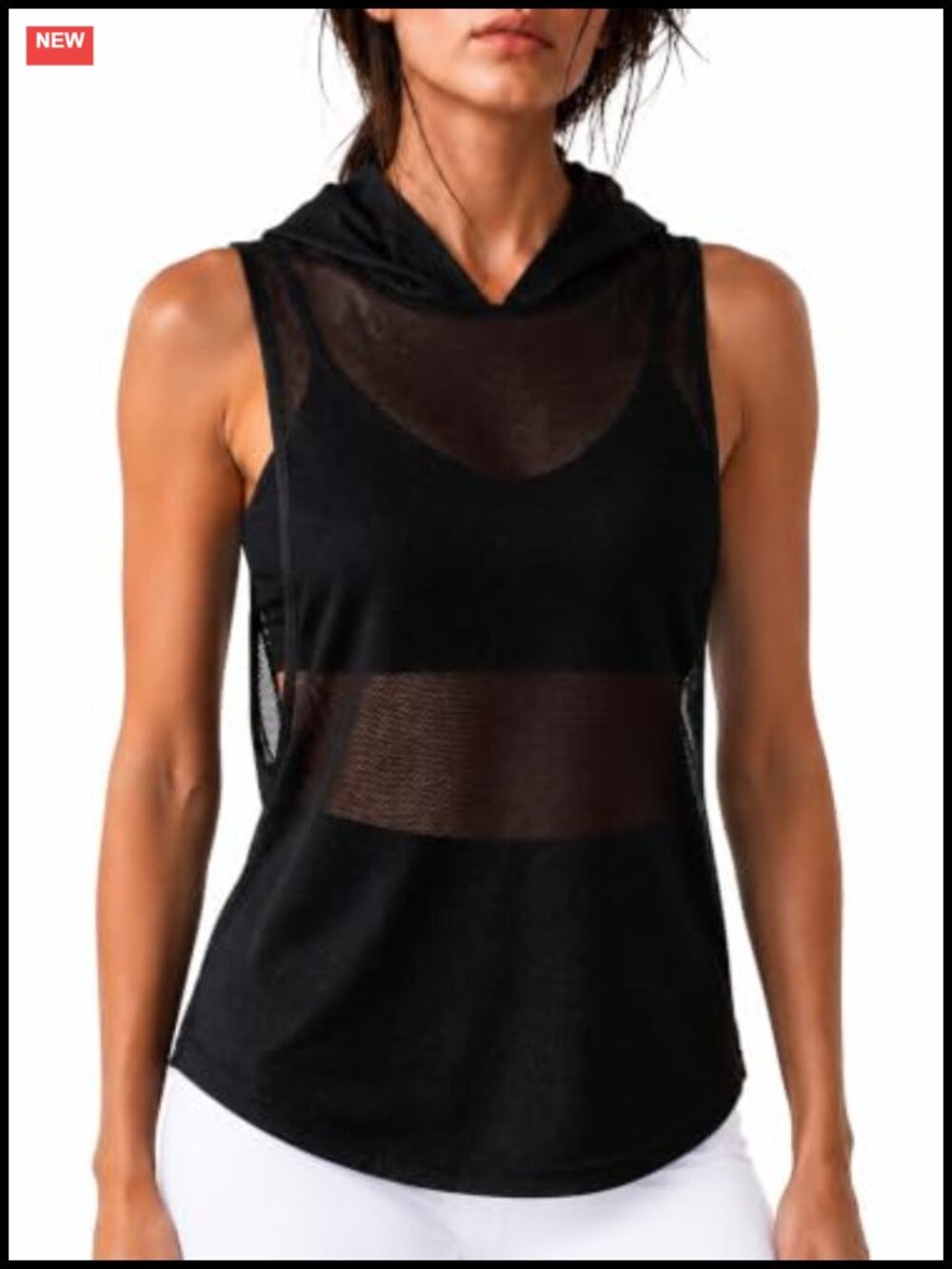 Mesh Sleeveless Hoodie Sheer Open Side Workout Tank Top